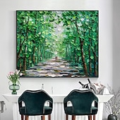 abordables Pinturas de paisajes-Pintura al óleo hecha a mano pintada a mano arte de la pared paisaje verde cuadros abstractos decoración del hogar decoración marco estirado listo para colgar