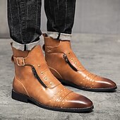 economico Stivali da vestiti-stivaletti da uomo in similpelle rossa – stile vintage con cerniera e dettagli borchiati, perfetti per la moda motociclistica e casual