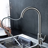 abordables Mitigeurs avec spray-Mitigeur d&#039;évier de cuisine en acier inoxydable avec pulvérisateur extractible, rotatif à 360 °, multifonction, robinet de cuisine à poignée unique, finition or brossé