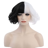 abordables Perruques de personnages de films-perruque de sorcière/sorcier perruque de cosplay perruque bouclée blanc / noir a1 a2 a3 a4 cheveux synthétiques design à la mode pour femme noir perruques d&#039;Halloween