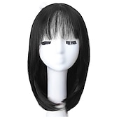 economico Parrucche trendy sintetiche-parrucche nere per le donne parrucche sintetiche lunghe con frangetta naturale diritto ondulato marrone scuro/parrucche nere per le donne parrucche cosplay parrucche in fibra resistente al calore