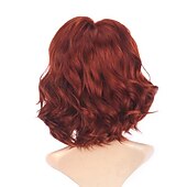 levne Párty paruky-Červeno-hnědé paruky pro ženy cosplay paruka nekonečná válka paruka černé vdovy Natasha Romanoff krátká kudrnatá tepla odolná syntetická vlasy Halloween paruka