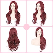 cheap Party Wigs-Red Synthetic Wig Long Wavy Side Part Heat Resistance Wig Natural Looking Fiber for Women Cosplay or Daily Use. Halloween Wigs