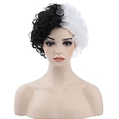 abordables Perruques de personnages de films-perruque de sorcière/sorcier perruque de cosplay perruque bouclée blanc / noir a1 a2 a3 a4 cheveux synthétiques design à la mode pour femme noir perruques d&#039;Halloween