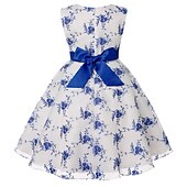 cheap Casual Dresses-Kids Girls&#039; Dress Floral Sleeveless Party Embroidered Lace Trims Bow Cute Cotton Knee-length Skater Dress Summer 3-10 Years Pink Dusty Rose Red