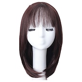 economico Parrucche trendy sintetiche-parrucche nere per le donne parrucche sintetiche lunghe con frangetta naturale diritto ondulato marrone scuro/parrucche nere per le donne parrucche cosplay parrucche in fibra resistente al calore