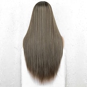 voordelige Synthetische pruiken-zwarte pruiken voor vrouwen synthetische pruik rechte middendeel pruik ombre a1 a2 a3 a4 a5 synthetisch haar 26 inch vrouwen rood zwart ombre
