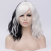 abordables Perruques de personnages de films-perruque de sorcière/sorcier perruque de cosplay perruque bouclée blanc / noir a1 a2 a3 a4 cheveux synthétiques design à la mode pour femme noir perruques d&#039;Halloween