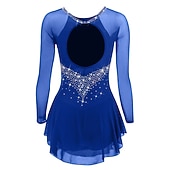 cheap Figure Skating Dresses-Figure Skating Dress Women&#039;s Girls&#039; Ice Skating Dress Violet Black White Open Back Mesh Spandex High Elasticity Training Competition Skating Wear Classic Crystal / Rhinestone Long Sleeve Ice Skating