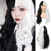 abordables Perruques de personnages de films-perruque de sorcière/sorcier perruque de cosplay perruque bouclée blanc / noir a1 a2 a3 a4 cheveux synthétiques design à la mode pour femme noir perruques d&#039;Halloween