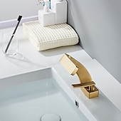 cheap Classical-Bathroom Sink Faucet Single Handle One Hole Waterfall Mixer Basin Taps Brass, 7-shaped Bend Vessel Tap Chrome Brushed Nickel Black Gold