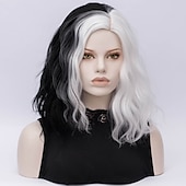 abordables Perruques de personnages de films-perruque de sorcière/sorcier perruque de cosplay perruque bouclée blanc / noir a1 a2 a3 a4 cheveux synthétiques design à la mode pour femme noir perruques d&#039;Halloween