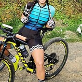 baratos Conjuntos de Roupa de Mulher-malha de manga curta para ciclismo com shorts triatlo tri terno azul bicicleta de secagem rápida respirável roupas com padrão esportivo