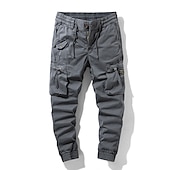 billiga Cargobyxor-Herr Militärbyxor Cargo byxor Långbyxor Arbetsbyxor Snörning Elastisk midja Flera fickor Slät Komfort Andningsfunktion Ledigt Dagligen Streetwear 100 % bomull Sport Mode Svart Grön Microelastisk