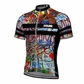 cheap Men's Jerseys-Men's Cycling Jersey Graffiti Funny Short Sleeve Bike Jersey Top with 3 Rear Pockets Mountain Bike MTB Road Bike Cycling Quick Dry Reflective Strips Back Pocket Moisture Wicking Sports Black Yellow