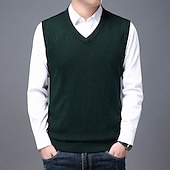 cheap Men&#039;s Pullover Sweater-Men&#039;s Sweater Vest Dress Sweater Wool Sweater Pullover Sweater Jumper Ribbed Knit Knitted Solid Color V Neck Business Keep Warm Work Daily Wear Clothing Apparel Sleeveless Spring &amp;  Fall Camel Black