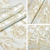 preiswerte Tapeten-Coole Tapeten, Blumentapete, 3D-Damast-Wandbild, Wandaufkleber, Folie, abziehen und aufkleben, entfernbar, selbstklebend, geprägt, europäischer Damast, Vlies, Heimdekoration, 300 x 53 cm