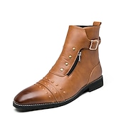 economico Stivali da vestiti-stivaletti da uomo in similpelle rossa – stile vintage con cerniera e dettagli borchiati, perfetti per la moda motociclistica e casual