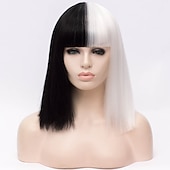 abordables Perruques de personnages de films-perruque de sorcière/sorcier perruque de cosplay perruque bouclée blanc / noir a1 a2 a3 a4 cheveux synthétiques design à la mode pour femme noir perruques d&#039;Halloween