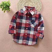 billiga T-shirts och skjortor för pojkar-Pojkar 3D Rutig Skjortor Långärmad Höst Mode Ledigt Barn 3-12 år Skola Utekväll Ledigt / vardag Normal