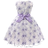 cheap Casual Dresses-Kids Girls&#039; Dress Floral Sleeveless Party Embroidered Lace Trims Bow Cute Cotton Knee-length Skater Dress Summer 3-10 Years Pink Dusty Rose Red