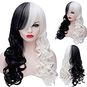 abordables Perruques de personnages de films-perruque de sorcière/sorcier perruque de cosplay perruque bouclée blanc / noir a1 a2 a3 a4 cheveux synthétiques design à la mode pour femme noir perruques d&#039;Halloween