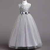 cheap Flower Girl&#039;s Dresses-Flower Girl Dress Girls&#039; Dress Evening Gown Party Dress Wedding Party Birthday Party Princess Sweet Lace Mesh Floral Sleeveless Crew Neck White Pink 4-13 Years