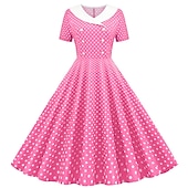 cheap Dresses-Retro Vintage 1950s Rockabilly Knee Length Dress Swing Dress Flare Dress Normal Polka Dot A-Line V Neck Fancy Dress Women's Carnival New Year Masquerade Daily Wear Tea Party Retro Theme Party Adults'