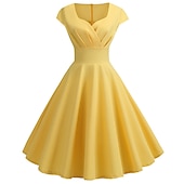 cheap Dresses-Retro Vintage 1950s Cocktail Dress Knee Length Dress Flare Dress Christmas Party Dress A-Line V Neck Normal Women&#039;s Carnival New Year Masquerade Vacation Casual Dress Adults&#039; Dress Homecoming Dresses