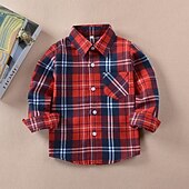 billiga T-shirts och skjortor för pojkar-Pojkar 3D Rutig Skjortor Långärmad Höst Mode Ledigt Barn 3-12 år Skola Utekväll Ledigt / vardag Normal