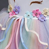 billige Enhjørningskjoler-barn jentekjole fargeblokk regnbue ermeløs fest søt polyester maxi tyll kjole sommer vår 3-12 år lys rosa hvit elfenben