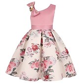 billige Festkjoler-Barn Jente Festkjole Blomstret Ermeløs Ytelse jubileum Halter Knyte knute Elegant Bedårende Søt Bomull Knelang Festkjole Floral kjole Sommer Vår 3-13 år Vinrød Rosa Blå