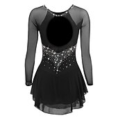 cheap Figure Skating Dresses-Figure Skating Dress Women&#039;s Girls&#039; Ice Skating Dress Violet Black White Open Back Mesh Spandex High Elasticity Training Competition Skating Wear Classic Crystal / Rhinestone Long Sleeve Ice Skating