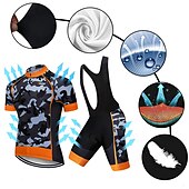 cheap Men&#039;s Clothing Sets-Men&#039;s Cycling Jersey with Bib Shorts Short Sleeve Mountain Bike MTB Road Bike Cycling Black White Red Patchwork Camo / Camouflage Bike Clothing Suit UV Resistant 3D Pad Breathable Quick Dry Back