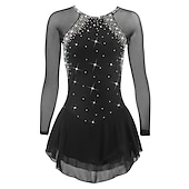 cheap Figure Skating Dresses-Figure Skating Dress Women&#039;s Girls&#039; Ice Skating Dress Violet Black White Open Back Mesh Spandex High Elasticity Training Competition Skating Wear Classic Crystal / Rhinestone Long Sleeve Ice Skating