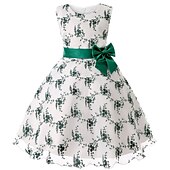 cheap Casual Dresses-Kids Girls&#039; Dress Floral Sleeveless Party Embroidered Lace Trims Bow Cute Cotton Knee-length Skater Dress Summer 3-10 Years Pink Dusty Rose Red