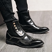 cheap Dress Boots-Men&#039;s Vintage Green Leather Button Boots - Stylish Wingtip Brogue Ankle Boots with Patent Leather Finish