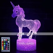 economico Luci notturne 3D-unicorno 3d luce notturna per bambini illusione lampada bambini 16 colori che cambia lampada smart touch telecomando forniture per feste come compleanno natale idea regalo per ragazze ragazzi