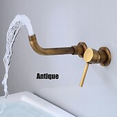 cheap Wall Mount-Bathroom Sink Mixer Faucet Wall Mounted, 2 Holes Single Handle Wash Basin Sink Mixer Brass Taps Rough in Valve with Cold Hot Water Hose, Aged Bronze/Black Satin Nickel/Bright Chrome