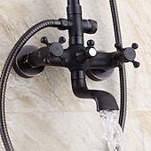 cheap Shower Faucets-Antique Shower System Faucet Combo Set, 8&quot; Rainfall Shower Head Kit with Handshower Wall Mounted, Brass Copper Black Electroplated Finish Vintage Style 2 Handles 3 Hole Bath Mixer Taps with Bodysprays