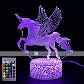 economico Luci notturne 3D-unicorno 3d luce notturna per bambini illusione lampada bambini 16 colori che cambia lampada smart touch telecomando forniture per feste come compleanno natale idea regalo per ragazze ragazzi
