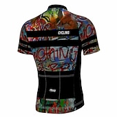 cheap Men's Jerseys-Men's Cycling Jersey Graffiti Funny Short Sleeve Bike Jersey Top with 3 Rear Pockets Mountain Bike MTB Road Bike Cycling Quick Dry Reflective Strips Back Pocket Moisture Wicking Sports Black Yellow