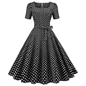 abordables Vestidos de fiesta-Mujer Vestido Midi Vestido vintage Vestido informal Vestido de Columpio Vestido de Patinaje Vintage 1950s Invitado a la boda Diario Festivos Ajuste regular A Lunares Manga Corta Escote Cuadrado Negro