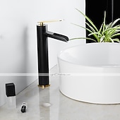 economico Classici-miscelatore per lavabo da bagno a cascata alto, rubinetti per lavabo monocomando in ottone anticato con tubo freddo e caldo