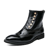 cheap Dress Boots-Men&#039;s Vintage Green Leather Button Boots - Stylish Wingtip Brogue Ankle Boots with Patent Leather Finish