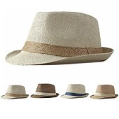 olcso Férfi kalapok-Férfi Szalmakalap Panama kalap Fedora Trilby kalap Medence Barna Tiszta pamut Klasszikus Retro Tiszta szín Buli 1920-as évek divatja Szüret Parti Hétköznapi Színes Szabadtéri Utazás