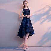 levne NY šaty-A-Line Koktejlové Šaty Elegantní Šaty Svatební Host Návrat Asymetrické Bez Rukávů Hrdlový Krk Tyl s Pličkami Vzor  Tisk