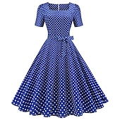abordables Vestidos de fiesta-Mujer Vestido Midi Vestido vintage Vestido informal Vestido de Columpio Vestido de Patinaje Vintage 1950s Invitado a la boda Diario Festivos Ajuste regular A Lunares Manga Corta Escote Cuadrado Negro