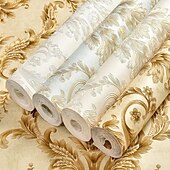 preiswerte Tapeten-Coole Tapeten, Blumentapete, 3D-Damast-Wandbild, Wandaufkleber, Folie, abziehen und aufkleben, entfernbar, selbstklebend, geprägt, europäischer Damast, Vlies, Heimdekoration, 300 x 53 cm