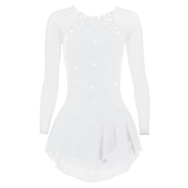 cheap Figure Skating Dresses-Figure Skating Dress Women&#039;s Girls&#039; Ice Skating Dress Violet Black White Open Back Mesh Spandex High Elasticity Training Competition Skating Wear Classic Crystal / Rhinestone Long Sleeve Ice Skating